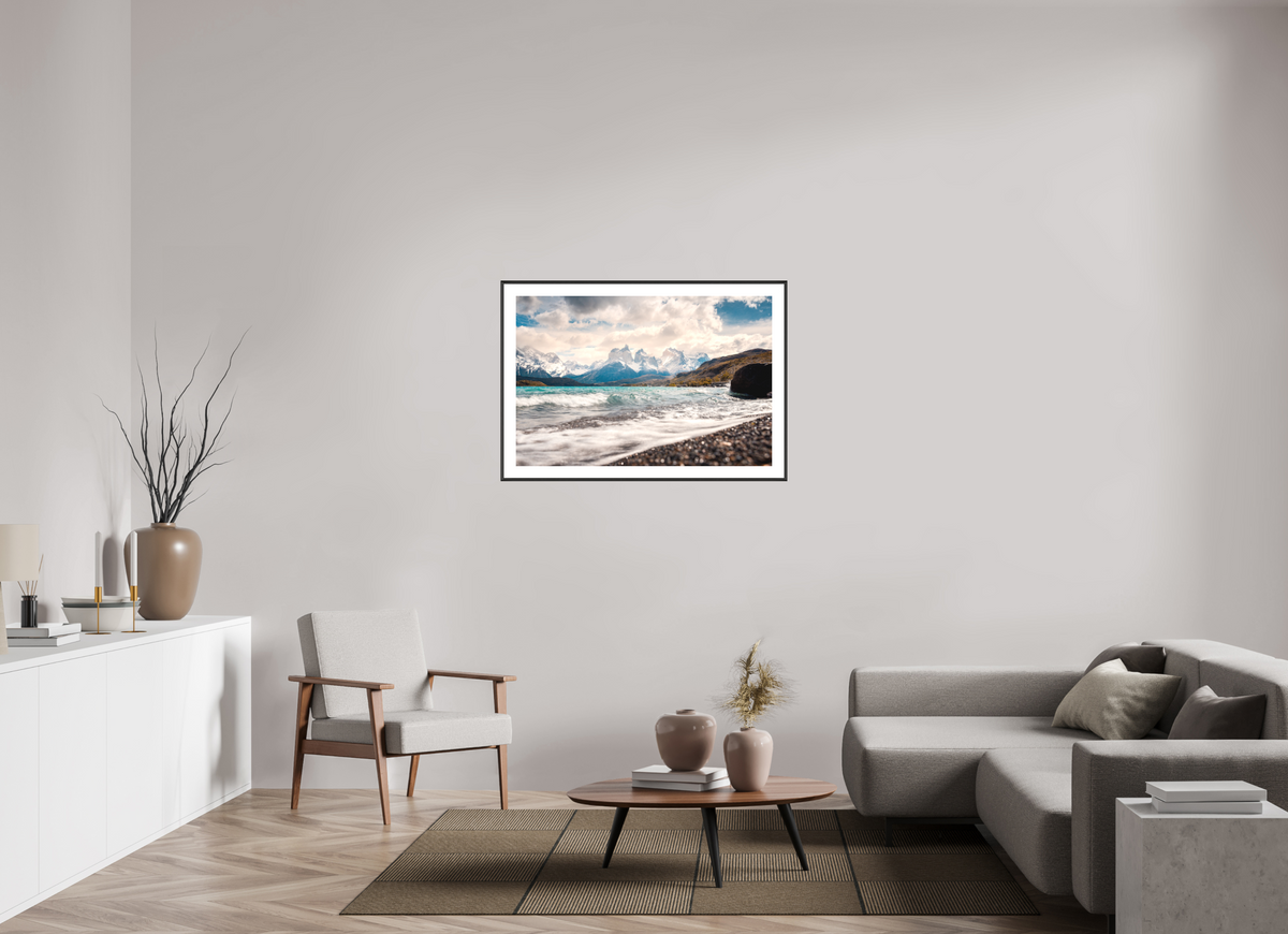 105 x 70 cm, Rahmen-Schwarz Torres del Paine, Dramatic Skies