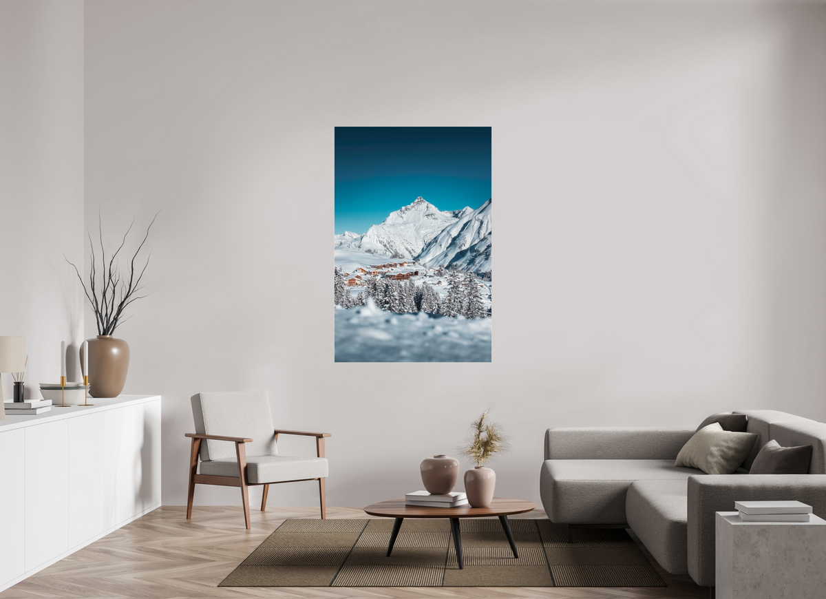100 x 150 cm, Photo Print Under Acrylic Glass Oberlech Village with Biberkopf, Arlberg