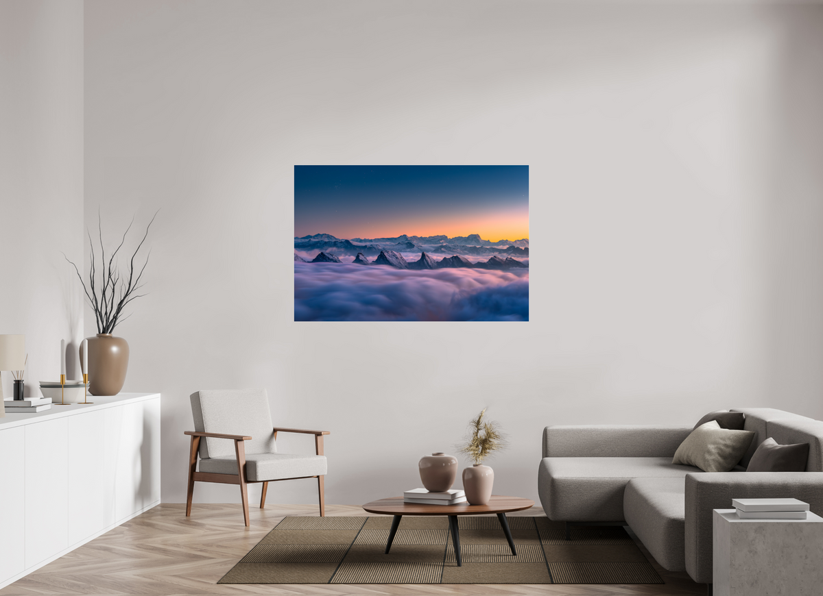 150 x 100 cm, Photo Print Under Acrylic Glass Peaks Above the Sea of Fog