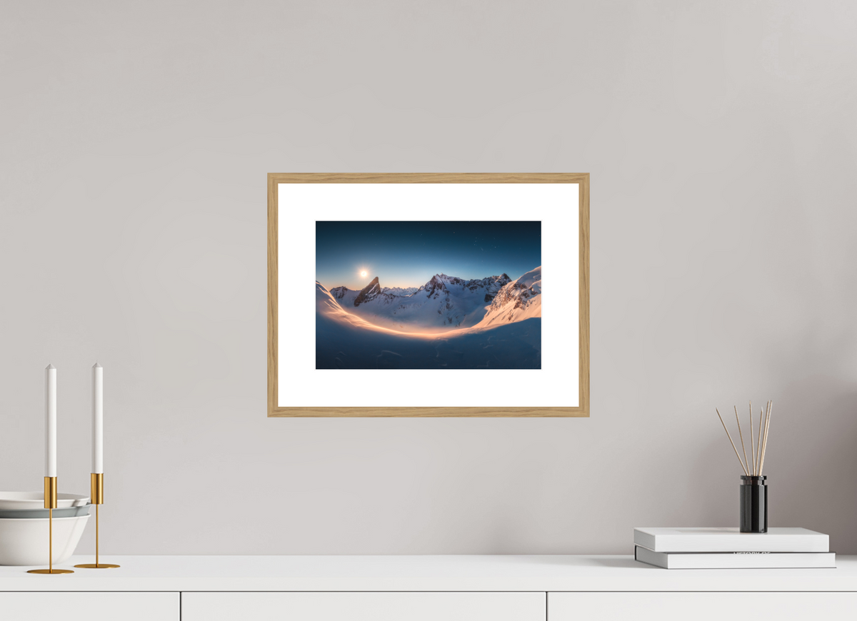 30 x 20 cm, Rahmen-Holzoptik Full Moon at the Valluga, Arlberg