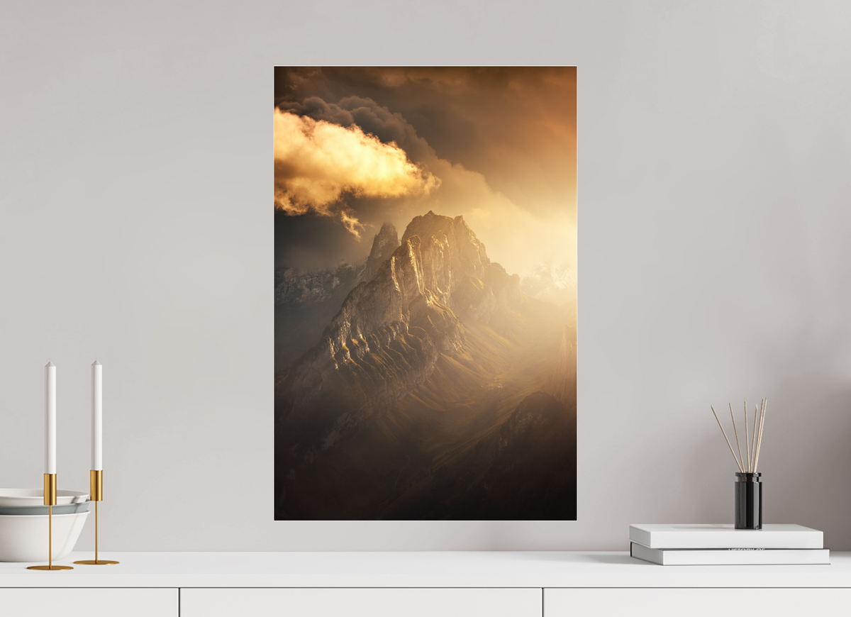 40 x 60 cm, Photo Print Under Acrylic Glass Glowing Mountainscape, Hoher Kasten