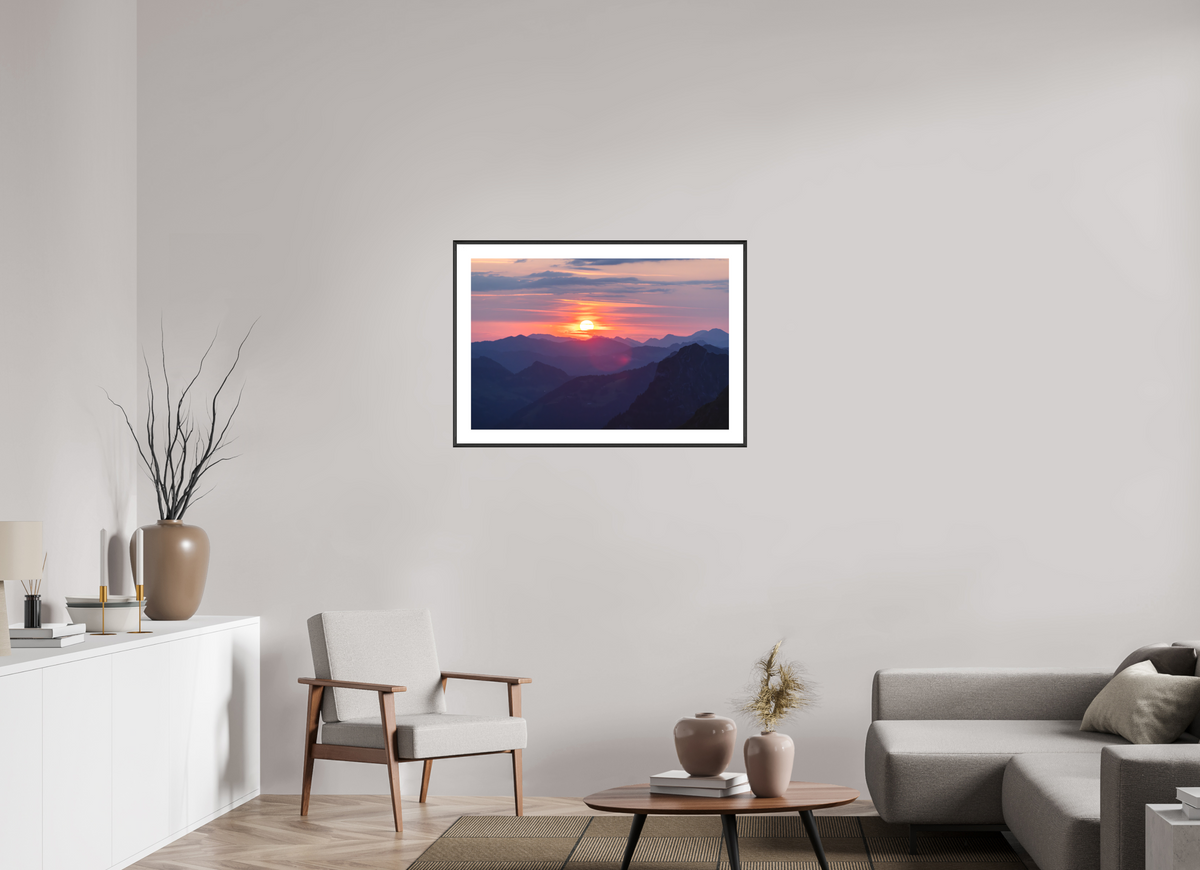 90 x 60 cm, Rahmen-Schwarz Hohe Matona Sunrise Layers, Alps