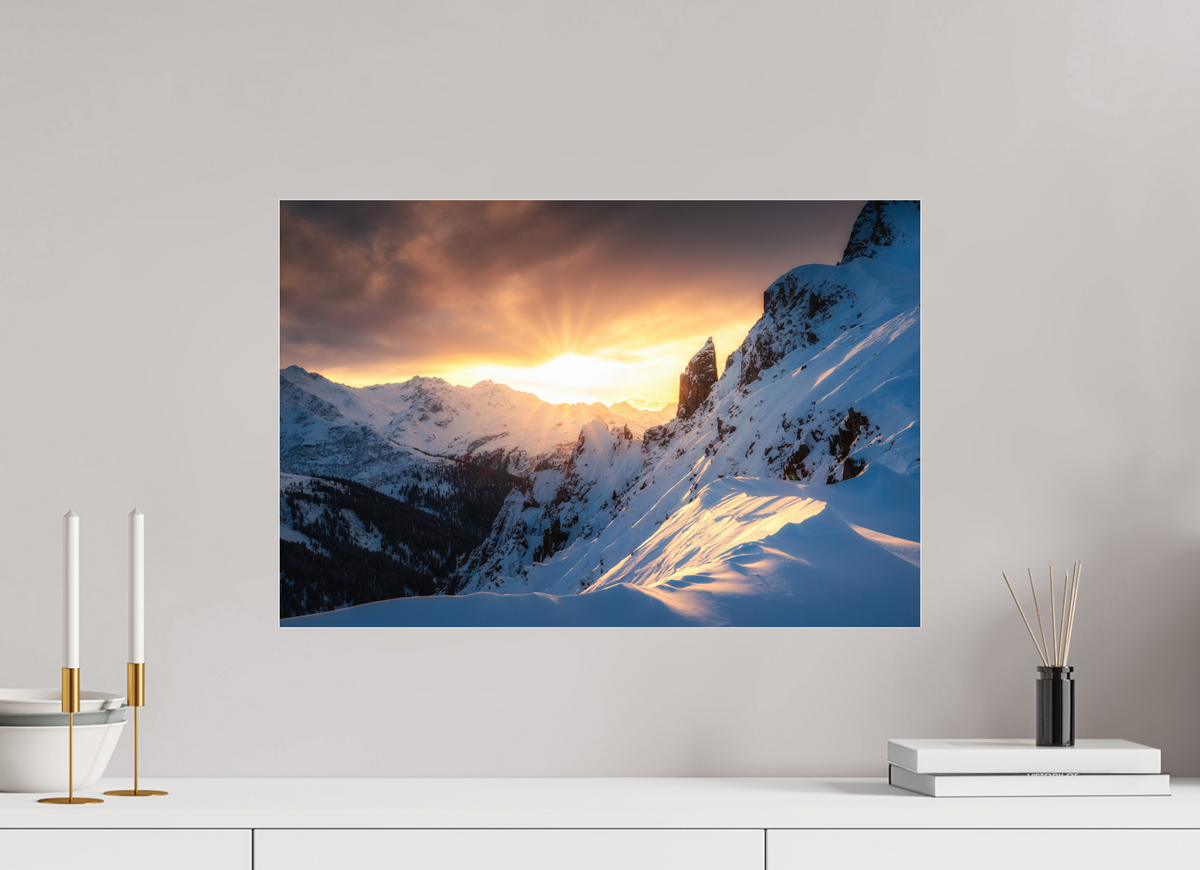60 x 40 cm, Photo Print Under Acrylic Glass Black Tower at Sunset, Zürs