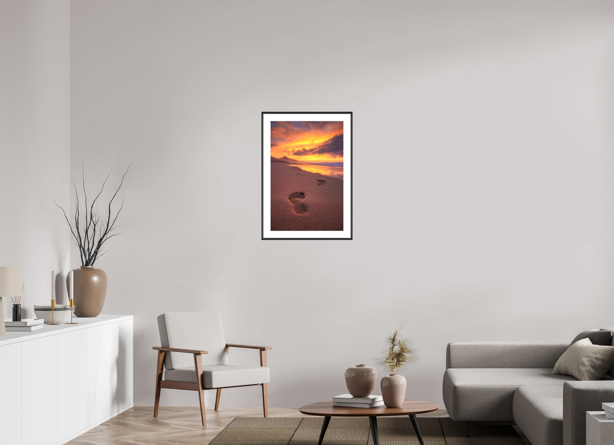 50 x 75 cm, Rahmen-Schwarz Footprints at Sunset, Cofete, Fuerteventura