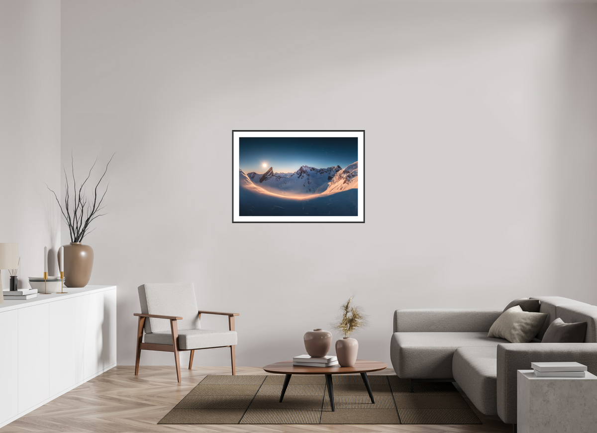 105 x 70 cm, Rahmen-Schwarz Full Moon at the Valluga, Arlberg