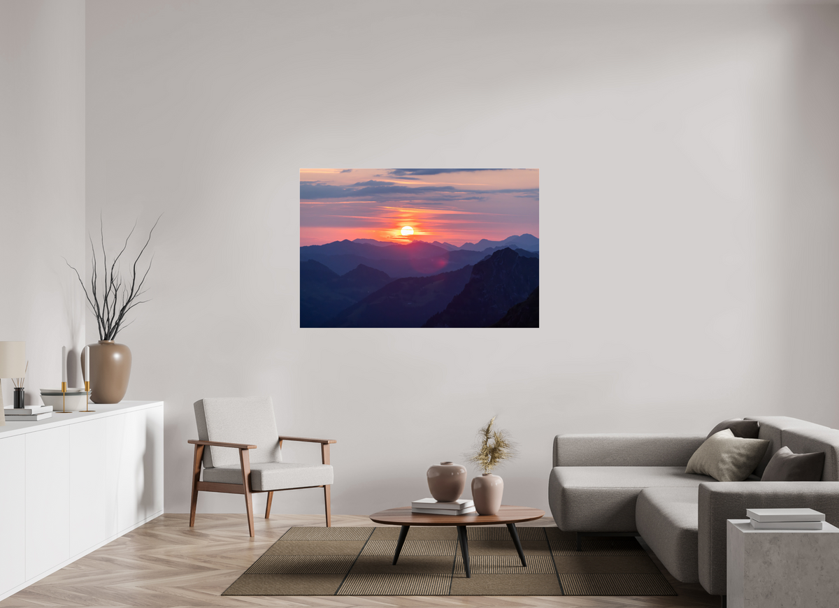 150 x 100 cm, Photo Print Under Acrylic Glass Hohe Matona Sunrise Layers, Alps