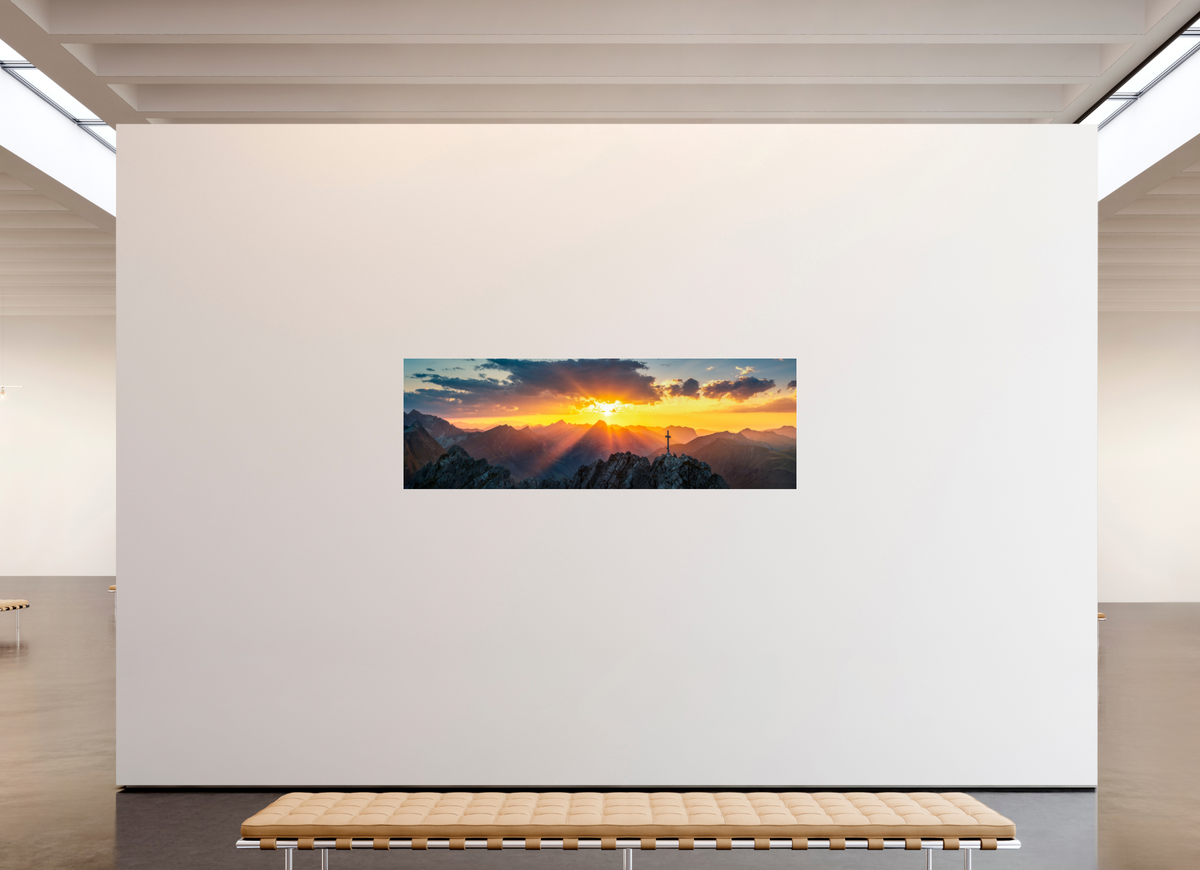 210 x 70 cm, Photo Print Under Acrylic Glass Sunset at the Karhorn, Warth