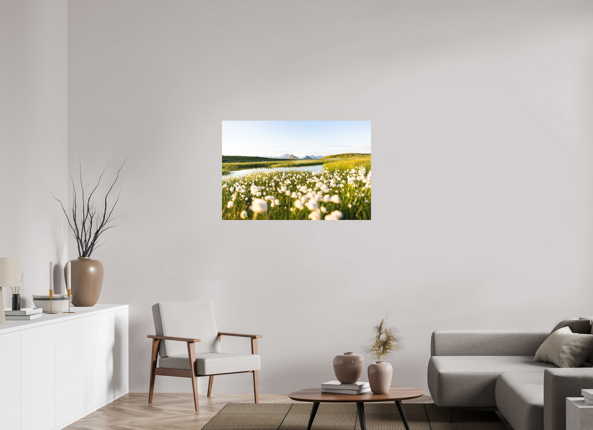 105 x 70 cm, Papierprint ohne Rahmen Alpine Cotton Grass by the Pond