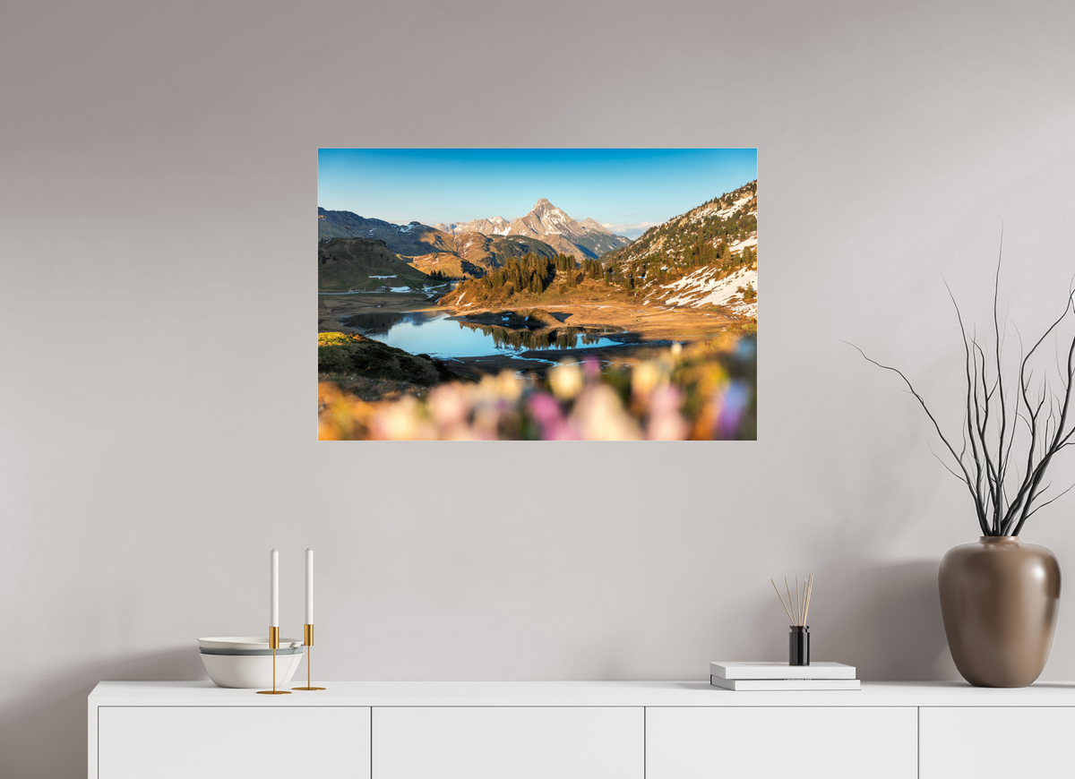 90 x 60 cm, Photo Print Under Acrylic Glass Körbersee Sunset, Warth Arlberg