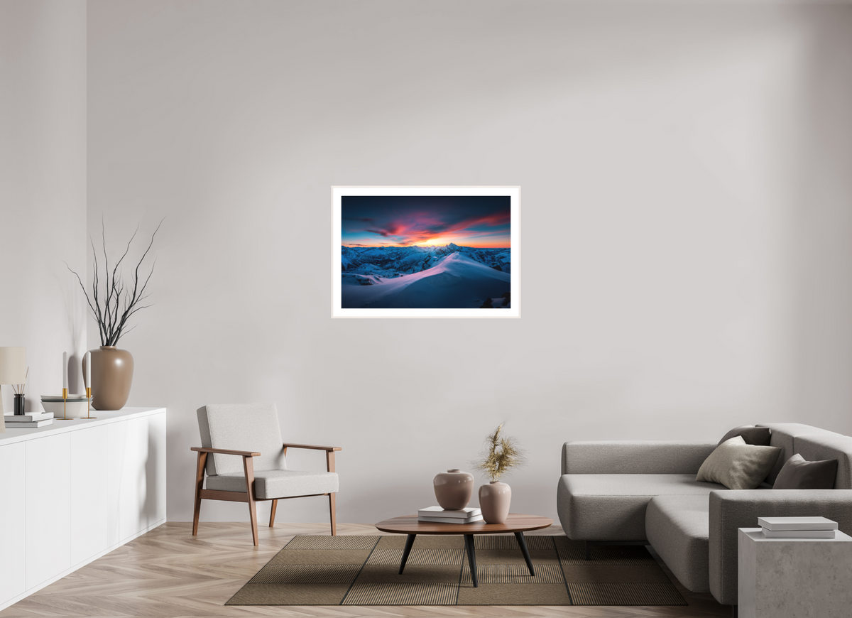 105 x 70 cm, Rahmen-Weiß Sunset at the Mohnenfluh, Lech