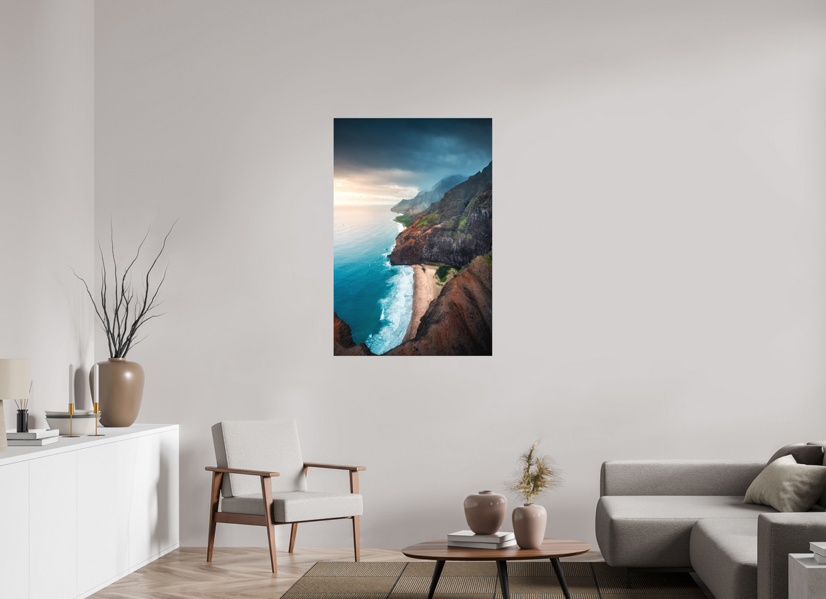 80 x 120 cm, Photo Print Under Acrylic Glass Coastline Viewpoint, Kauai