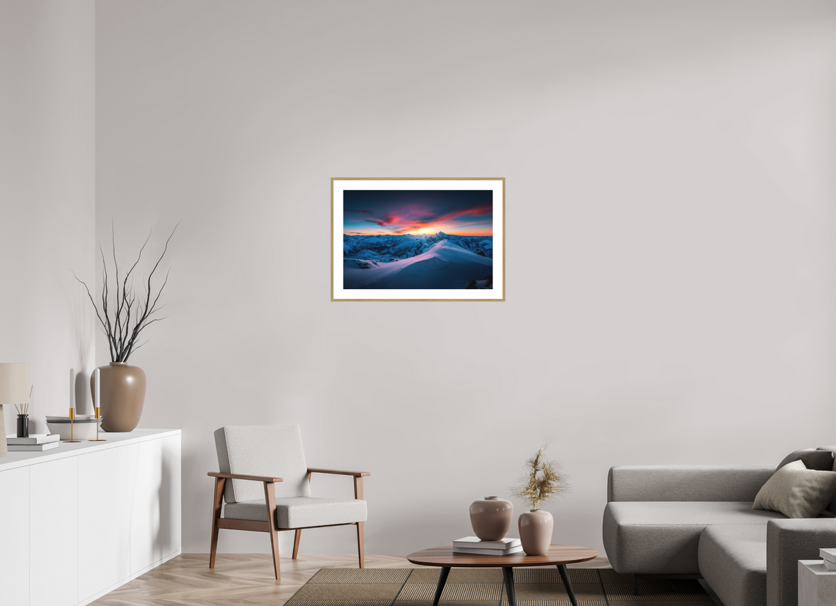 75 x 50 cm, Rahmen-Holzoptik Sunset at the Mohnenfluh, Lech