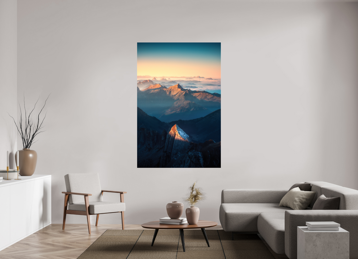 120 x 180 cm, Photo Print Under Acrylic Glass Säntis Peak Glow at Sunrise, Switzerland