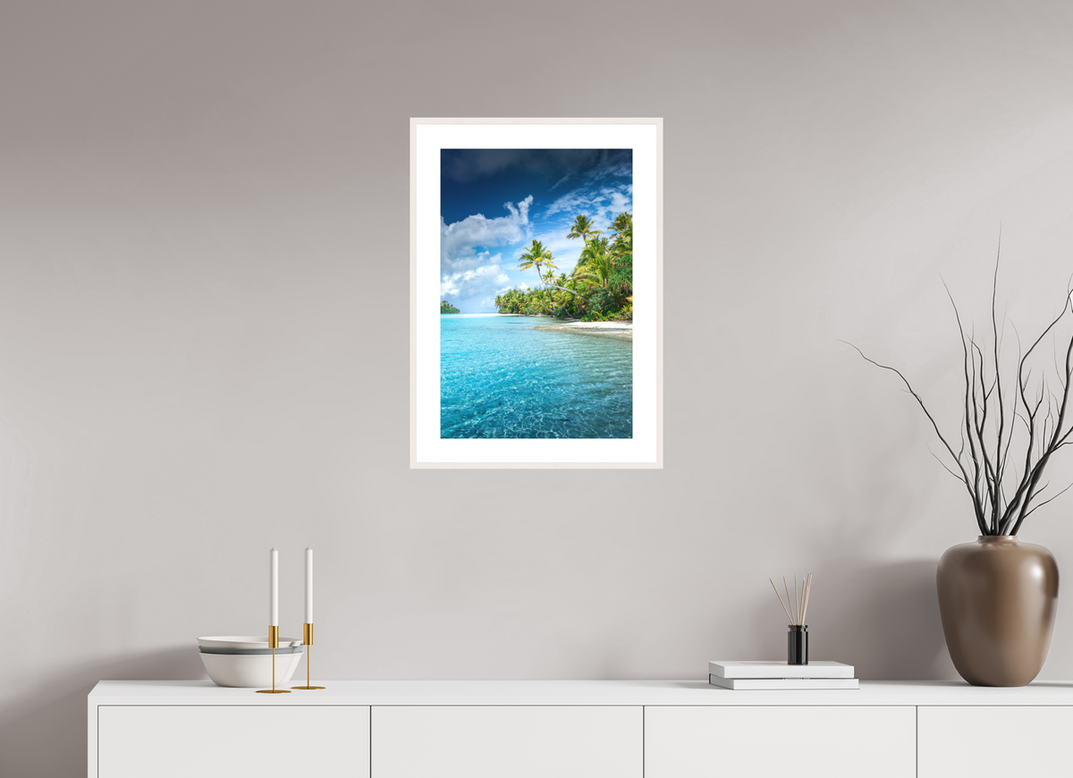 40 x 60 cm, Rahmen-Weiß Palm Coast, Aitutaki Lagoon