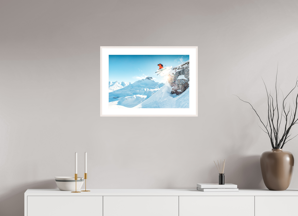 60 x 40 cm, Rahmen-Weiß Freeride Jump Over the Rocks, Zürs