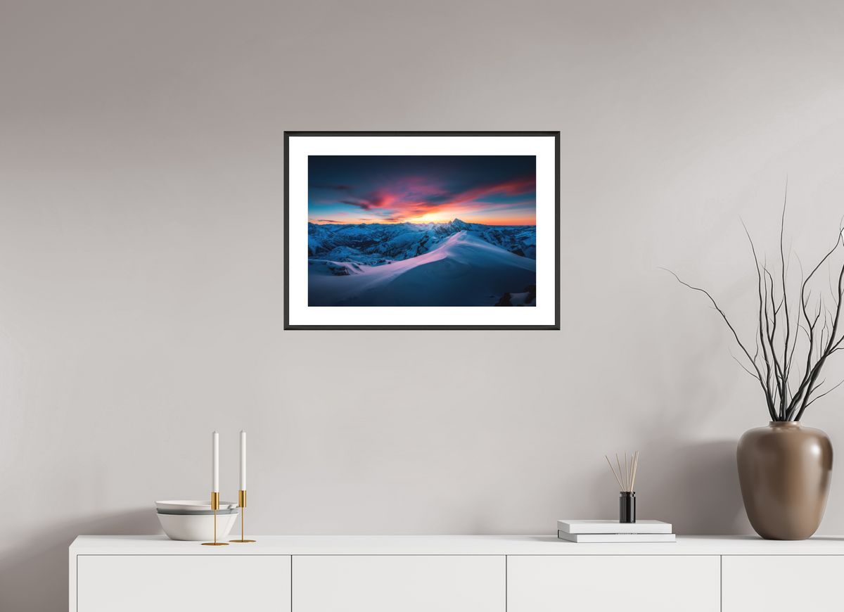 60 x 40 cm, Rahmen-Schwarz Sunset at the Mohnenfluh, Lech