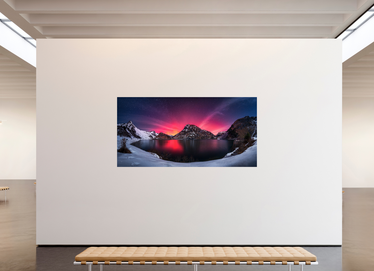240 x 120 cm, Photo Print Under Acrylic Glass Northern Lights over the Spullersee, Arlberg