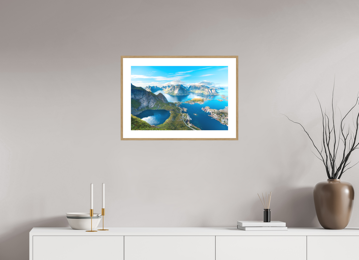 60 x 40 cm, Rahmen-Holzoptik Reinebringen View, Lofoten Norway