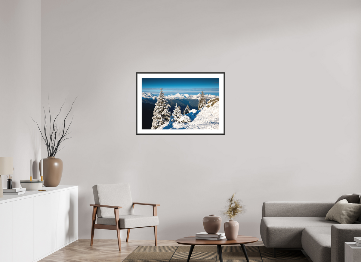 90 x 60 cm, Rahmen-Schwarz Muttjoechle Snowy Alps Sunrise, Vorarlberg
