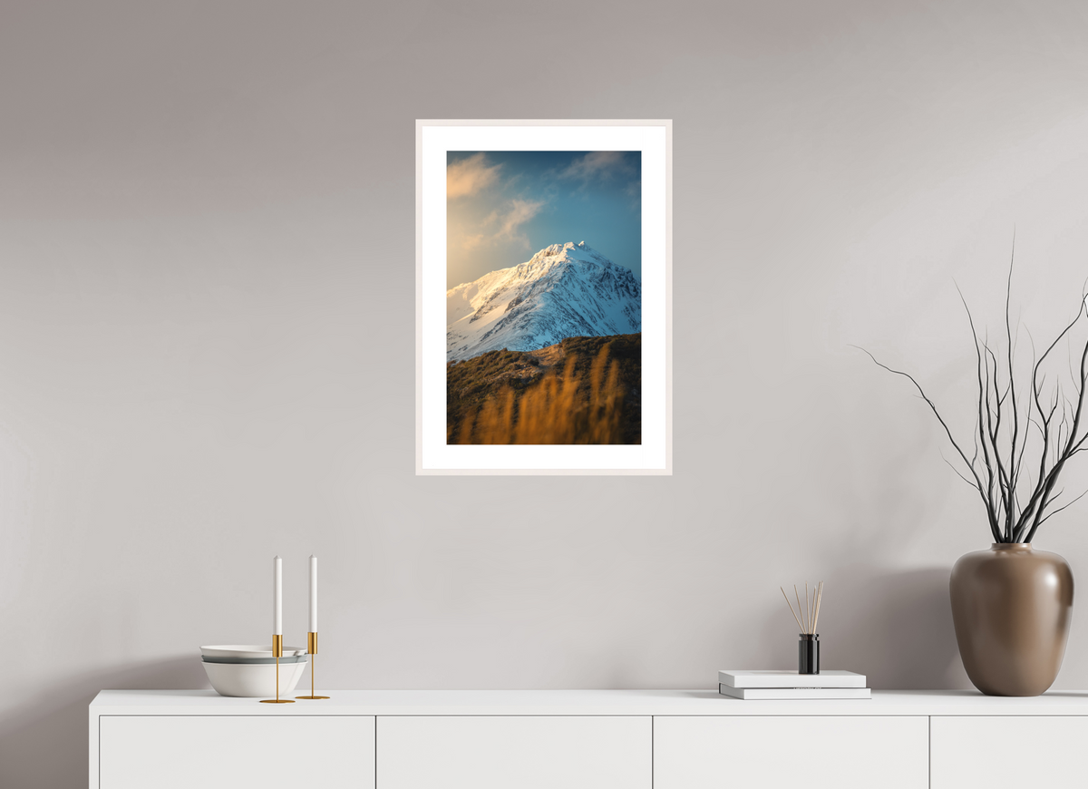 40 x 60 cm, Rahmen-Weiß Sunlit Peaks, Ushuaia