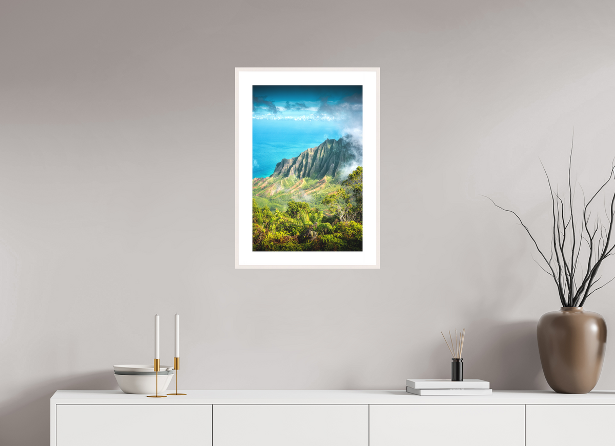 40 x 60 cm, Rahmen-Weiß Kalalau Valley Viewpoint, Kauai Hawaii