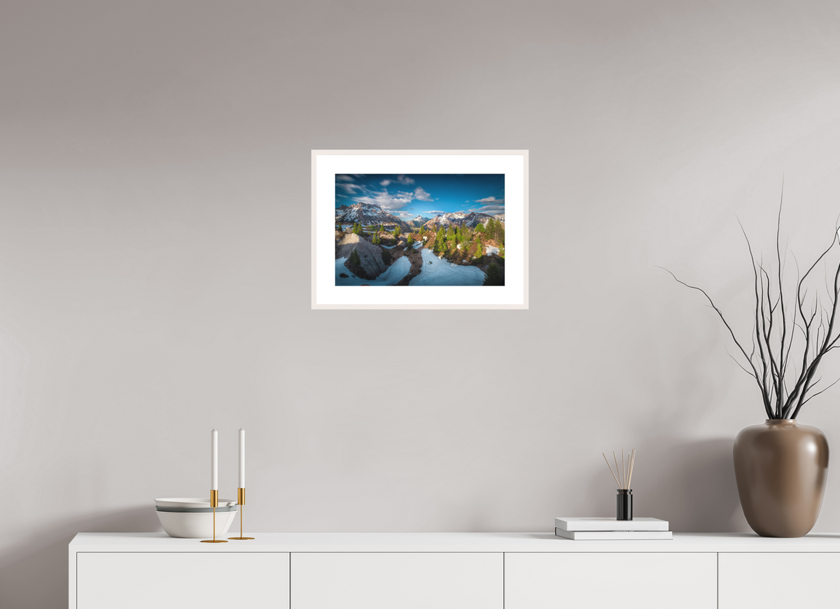 45 x 30 cm, Rahmen-Weiß Spring Panorama With the Biberkopf, Lech