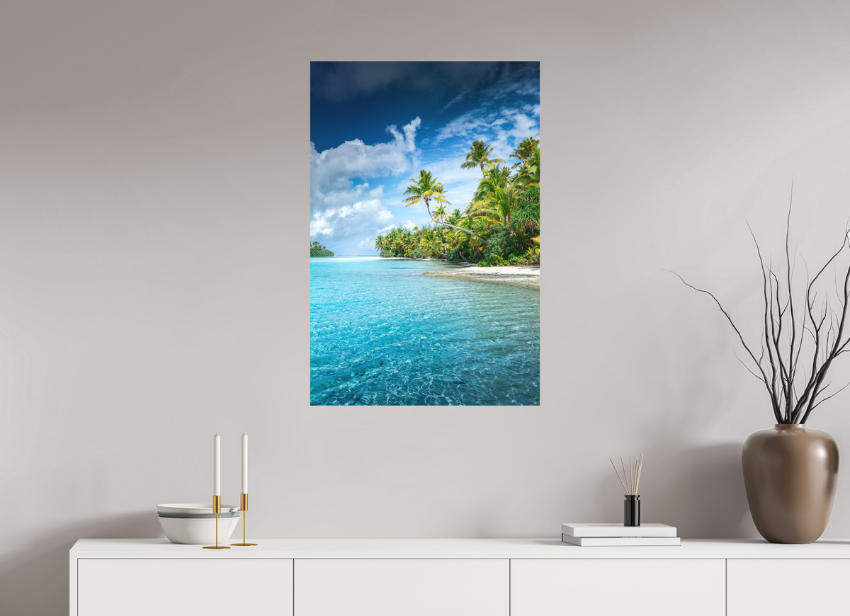 60 x 90 cm, Papierprint ohne Rahmen Palm Coast, Aitutaki Lagoon