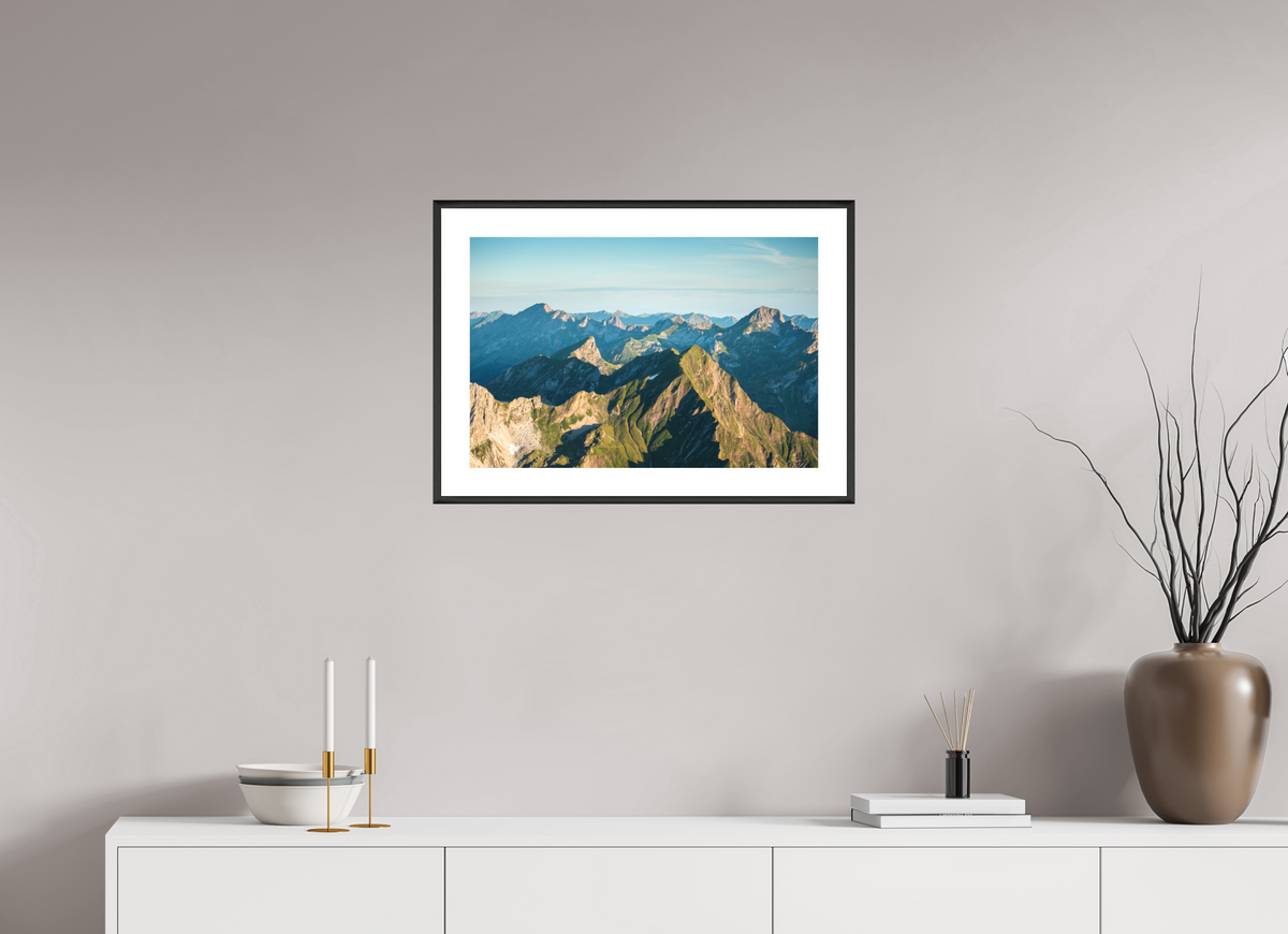 60 x 40 cm, Rahmen-Schwarz Mohnenfluh Morning Light, Lech Austria