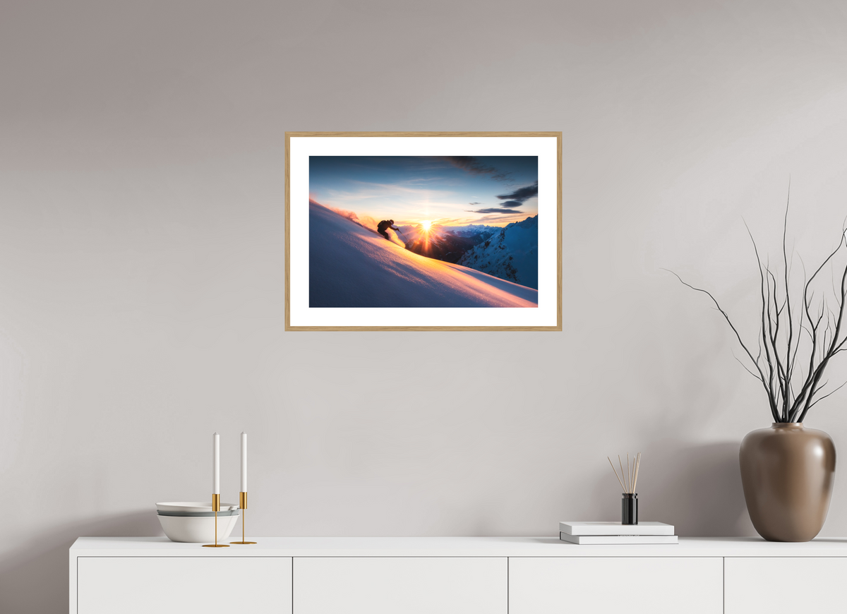 60 x 40 cm, Rahmen-Holzoptik Ski Sunset at Trittkopf, Zürs Arlberg