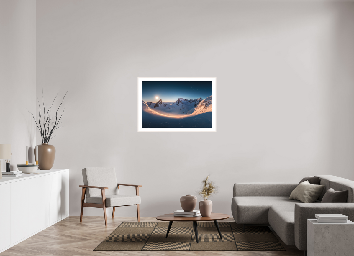 105 x 70 cm, Rahmen-Weiß Full Moon at the Valluga, Arlberg