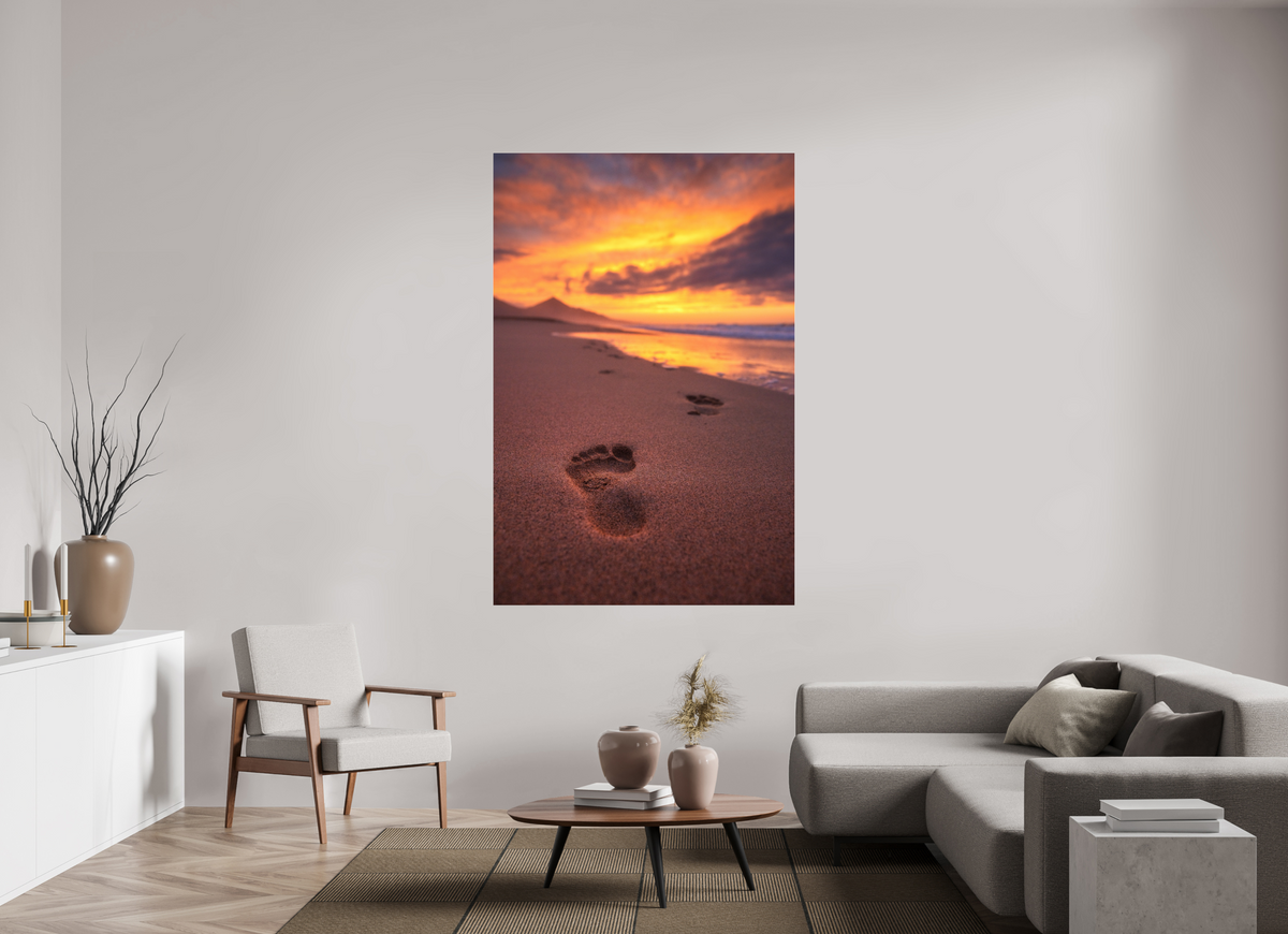 120 x 180 cm, Photo Print Under Acrylic Glass Footprints at Sunset, Cofete, Fuerteventura