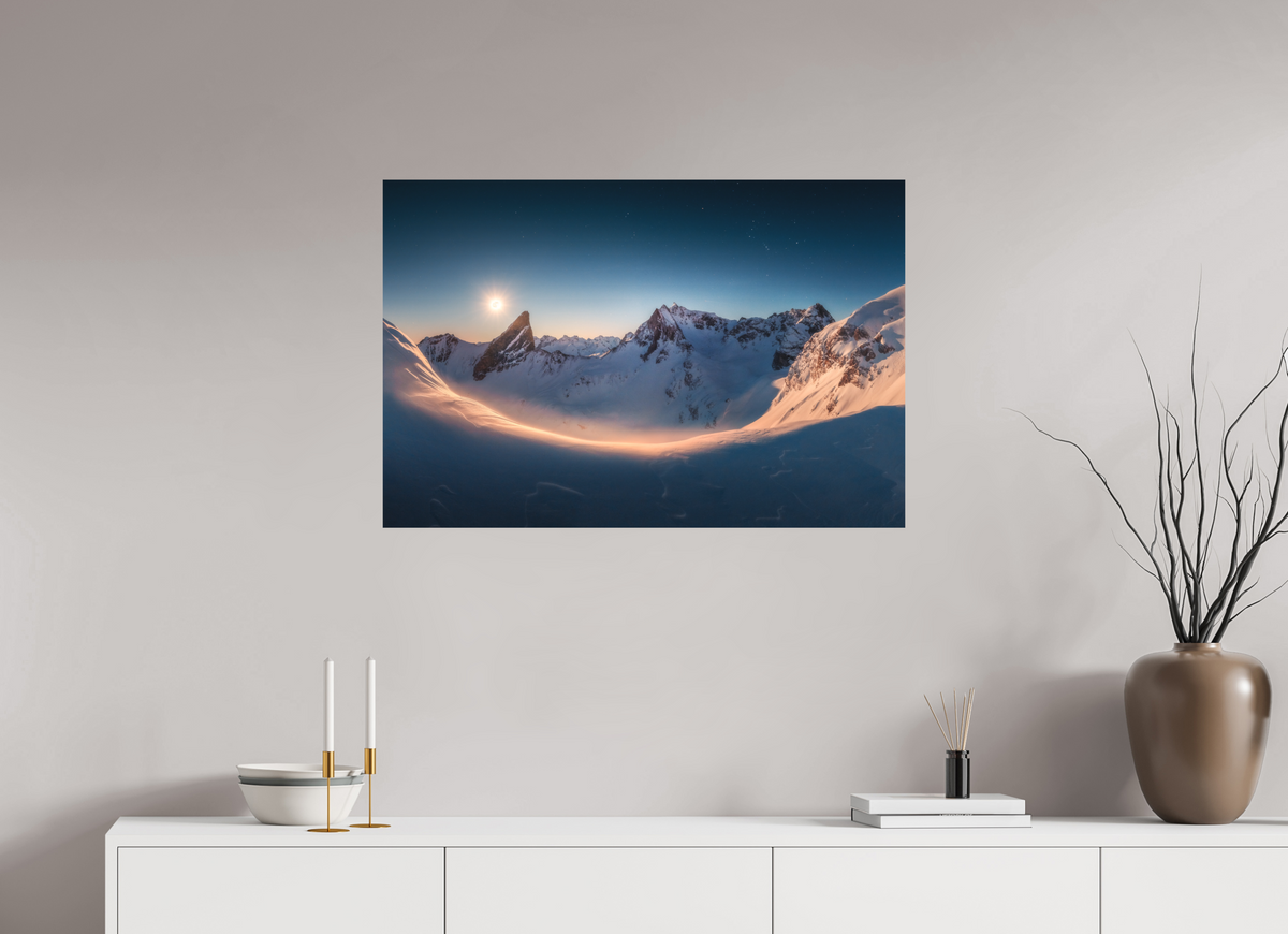 90 x 60 cm, Papierprint ohne Rahmen Full Moon at the Valluga, Arlberg