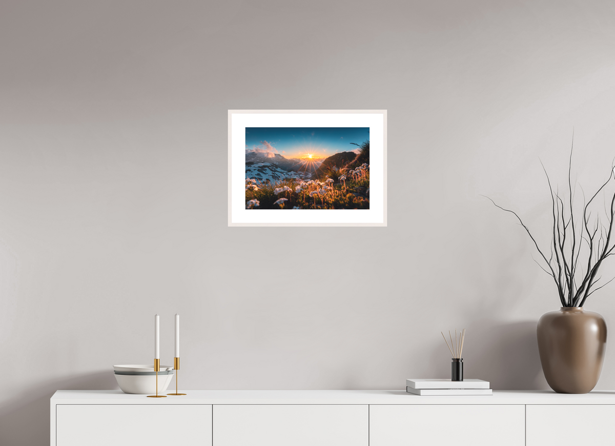 45 x 30 cm, Rahmen-Weiß Sunset at the Madloch, Arlberg