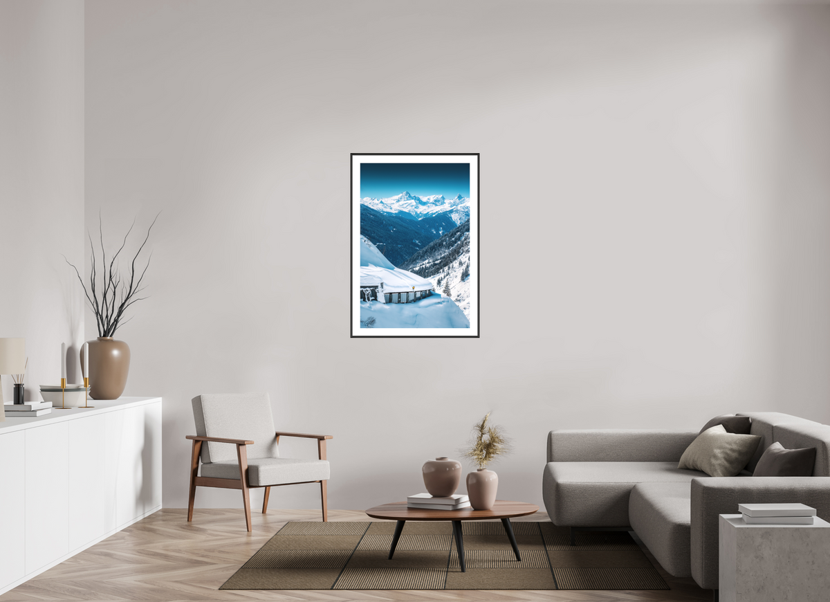 70 x 105 cm, Rahmen-Schwarz Ski Jump at the Flexenpass, Arlberg