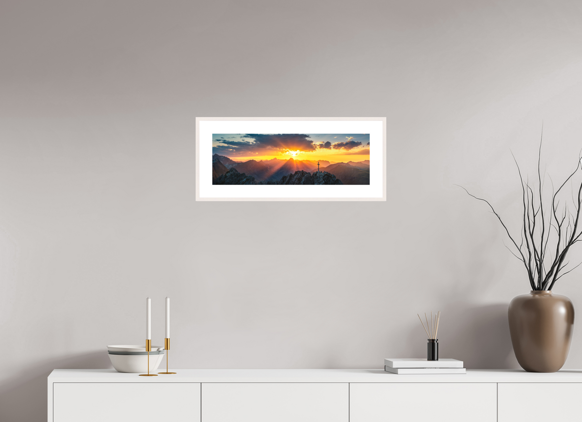 60 x 20 cm, Rahmen-Weiß Sunset at the Karhorn, Warth