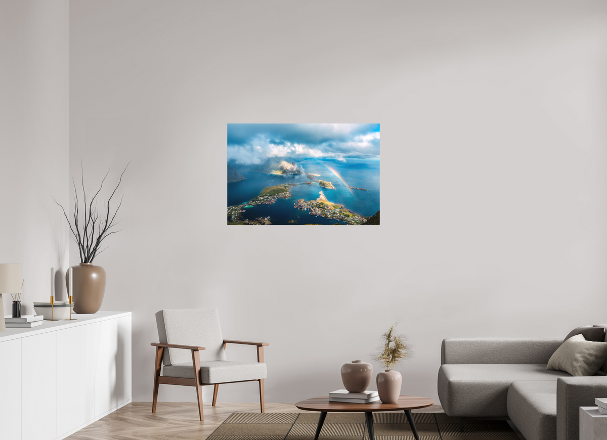 105 x 70 cm, Papierprint ohne Rahmen Rainbow over Reinebringen, Lofoten