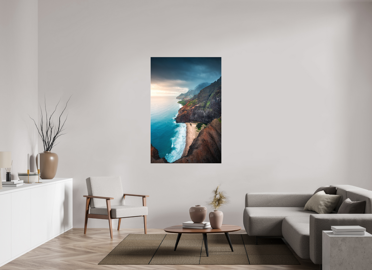 100 x 150 cm, Photo Print Under Acrylic Glass Coastline Viewpoint, Kauai