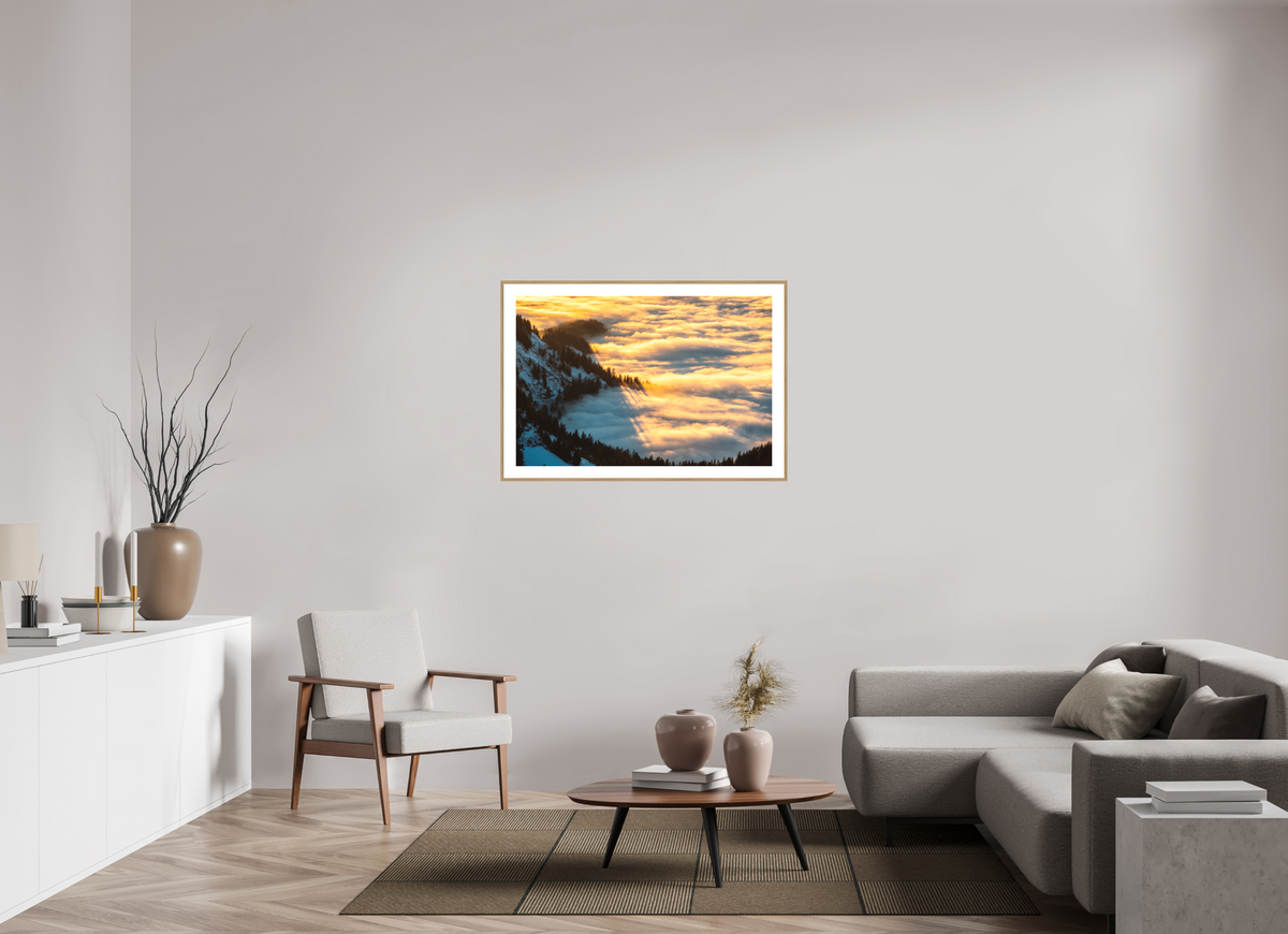 105 x 70 cm, Rahmen-Holzoptik Sea of Fog at the Hohe Matona, Vorarlberg