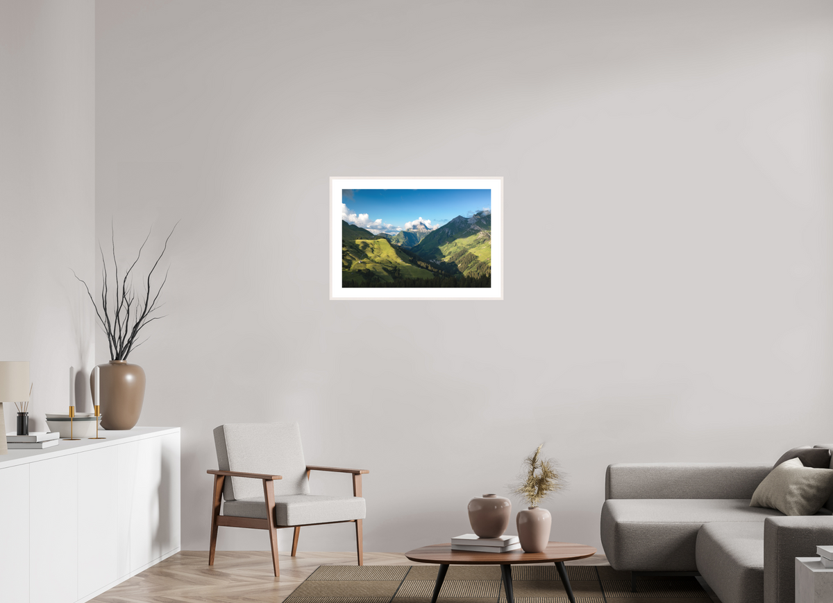 75 x 50 cm, Rahmen-Weiß Valley View to the Biberkopf, Warth