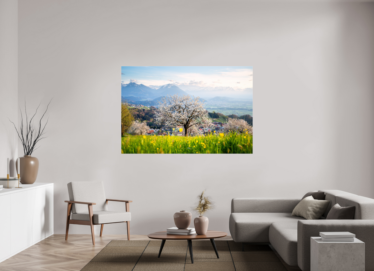 180 x 120 cm, Photo Print Under Acrylic Glass Spring Cherry Tree Meadow, Fraxern
