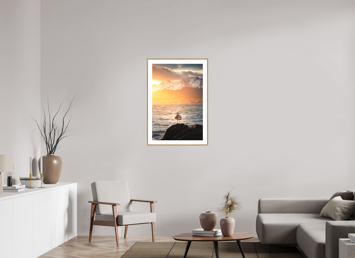 60 x 90 cm, Rahmen-Holzoptik Seagull at Sunset, Ushuaia
