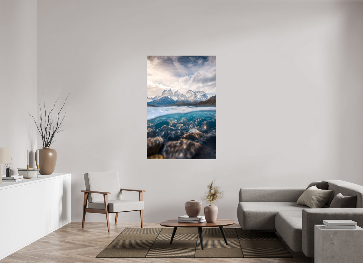 100 x 150 cm, Photo Print Under Acrylic Glass Torres del Paine, Reflection
