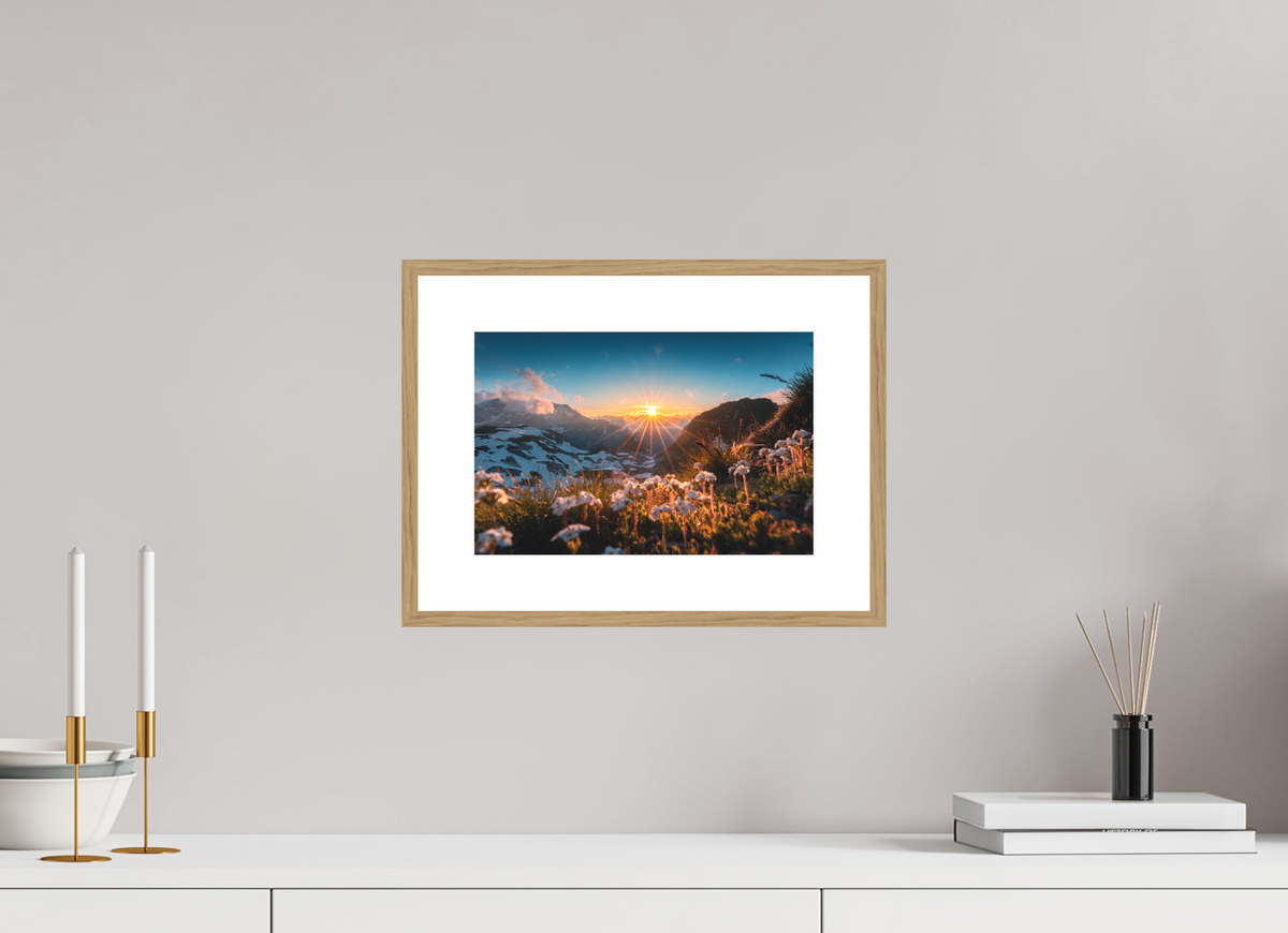 30 x 20 cm, Rahmen-Holzoptik Sunset at the Madloch, Arlberg