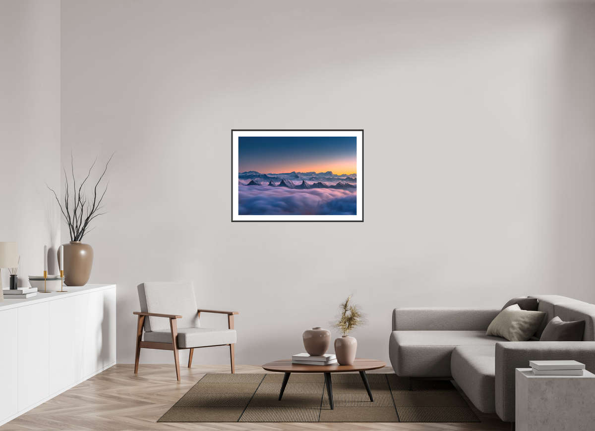 105 x 70 cm, Rahmen-Schwarz Peaks Above the Sea of Fog