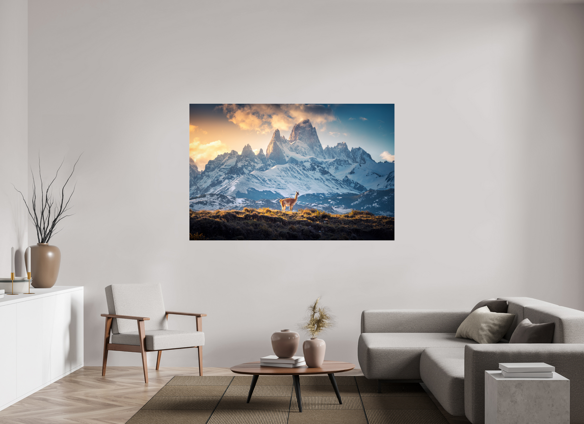 180 x 120 cm, Photo Print Under Acrylic Glass Guanaco at Fitz Roy, Patagonia