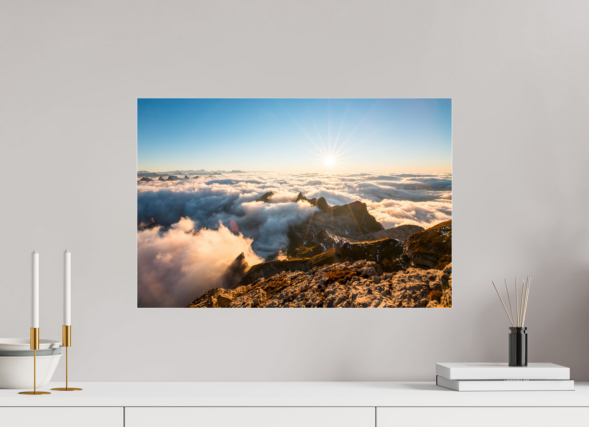 60 x 40 cm, Photo Print Under Acrylic Glass Säntis Sunset Clouds, Switzerland