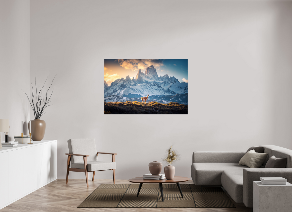150 x 100 cm, Photo Print Under Acrylic Glass Guanaco at Fitz Roy, Patagonia
