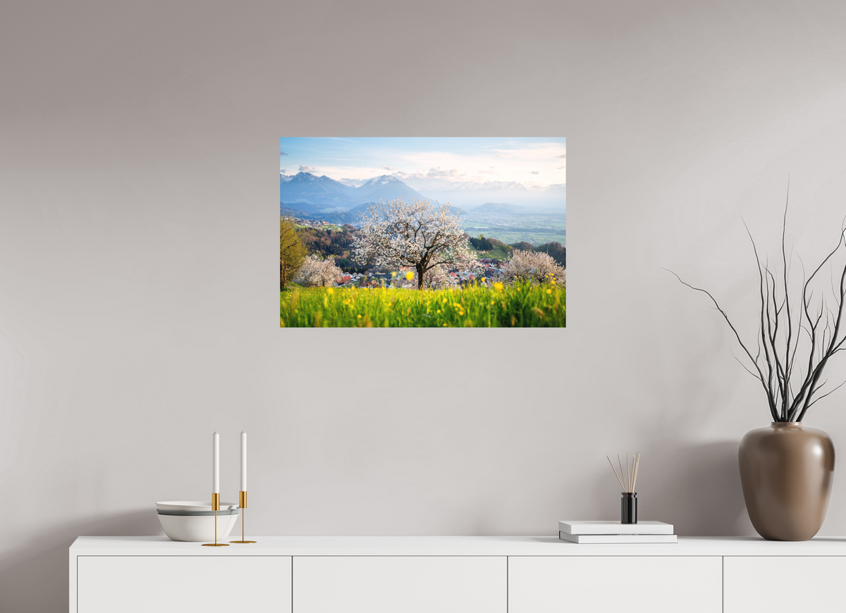 75 x 50 cm, Papierprint ohne Rahmen Spring Cherry Tree Meadow, Fraxern