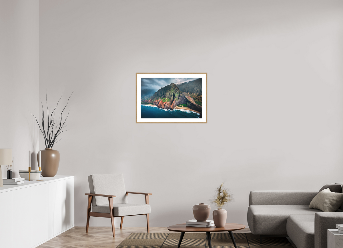75 x 50 cm, Rahmen-Holzoptik Napali Coast Cliffs, Kauai Hawaii