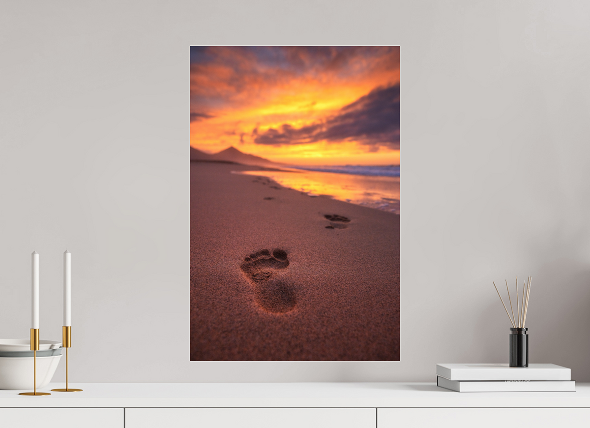40 x 60 cm, Photo Print Under Acrylic Glass Footprints at Sunset, Cofete, Fuerteventura